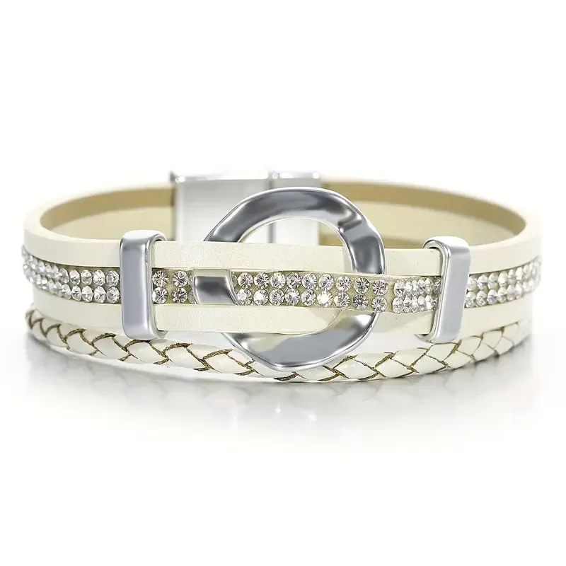 Faux Leather Multi Strand/Rhinestone/Ring Bracelet