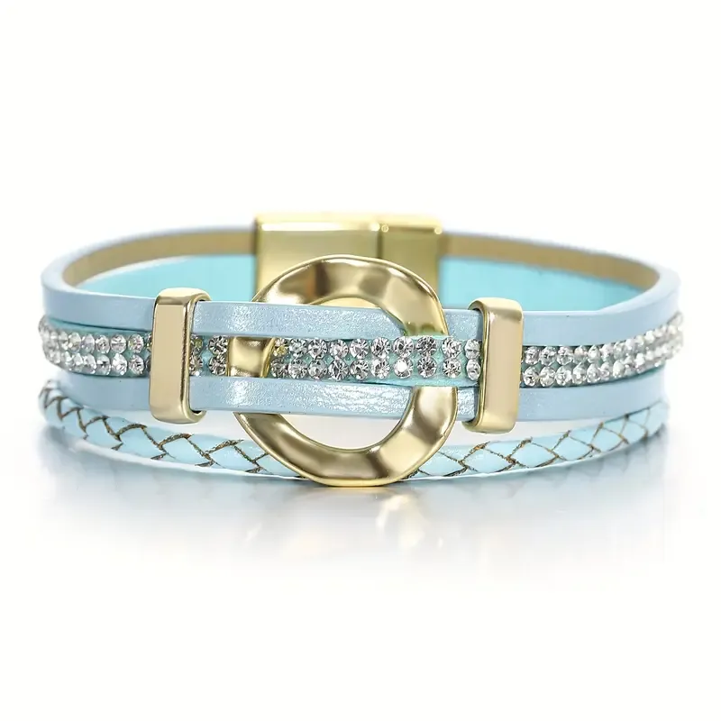 Faux Leather Multi Strand/Rhinestone/Ring Bracelet