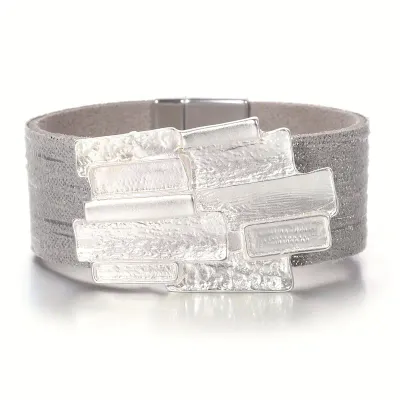 Geometric Square Wrap Leather Magnetic Bracelet