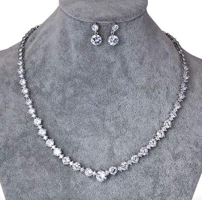 Silver Rhodium  AAA Cubic Zirconia Collar Formal Set