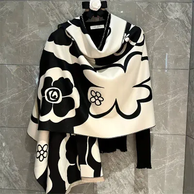 Beautiful Black/Cream Floral Cashmere Like Shawl