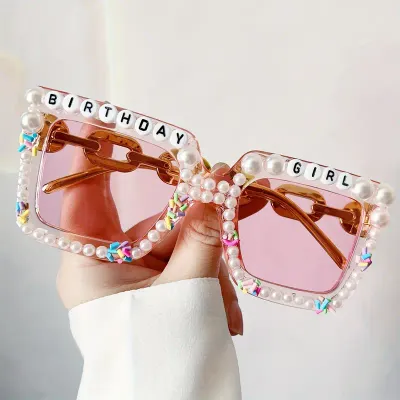 Embellished Square Frame Birthday Girl Glasses