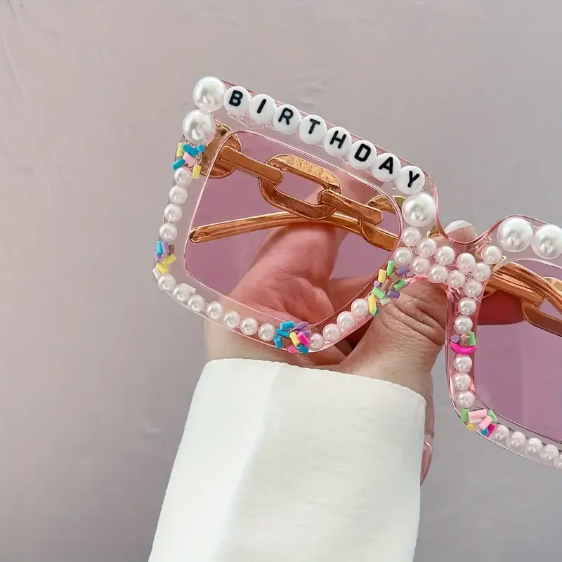 Embellished Square Frame Birthday Girl Glasses