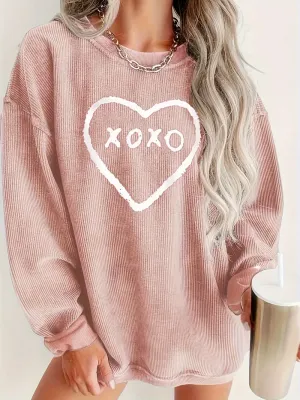 XOXO Heart Printed Round Neck Sweatshirt