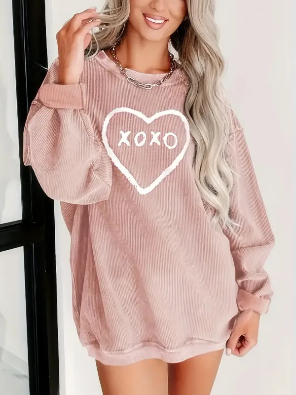 XOXO Heart Printed Round Neck Sweatshirt