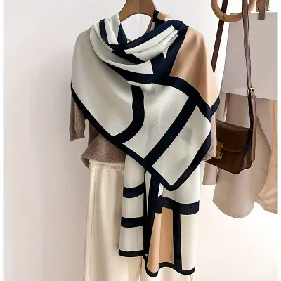 Black/Beige/Tan Cashmere Feel Scarf