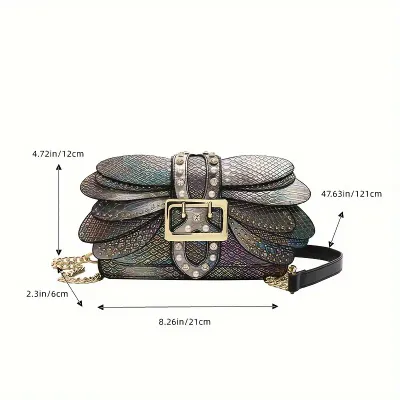 Black Vegan Leather Multi Color Crossbody Bag with Faux Pearl & Rhinestone Accents