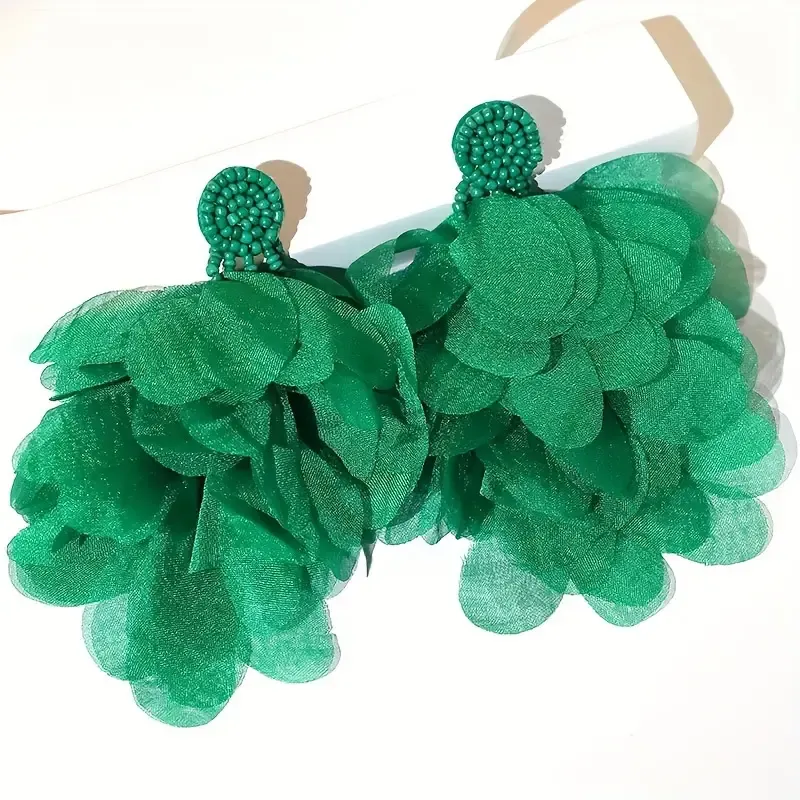 Large Fabric Flower Statement Earrings Large Fabric Flower Statement Earrings