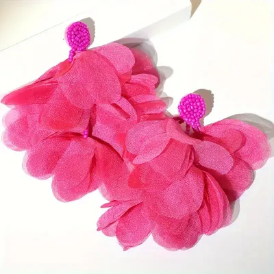Large Fabric Flower Statement Earrings