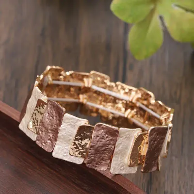 Bronze/Gold/Silver Geometric Square Enamel Bracelet