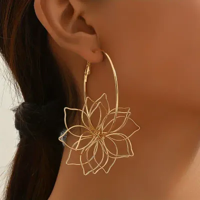 Large Gold Floating 3D Floral Statement Earrings