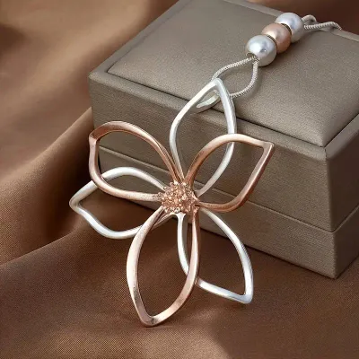 Silver/Rose Gold Floral Long Necklace