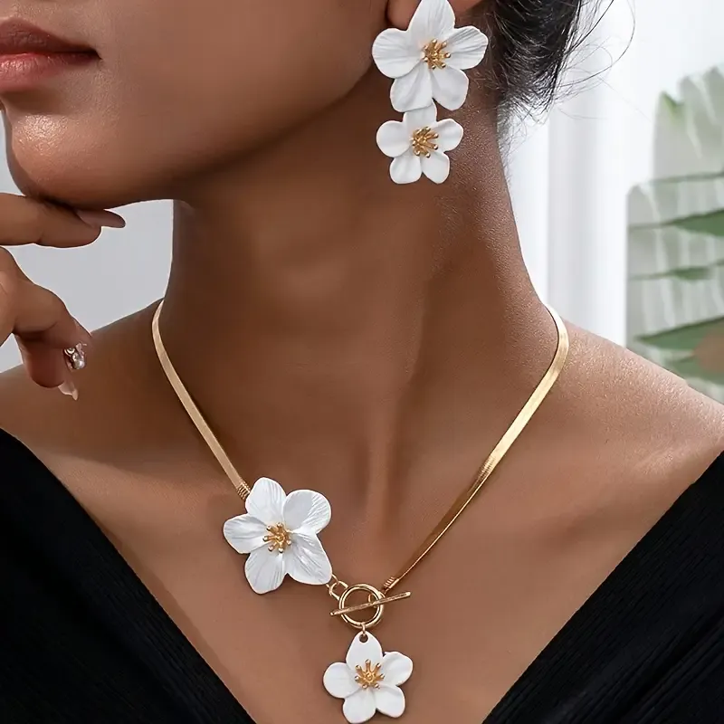 Floral Pendant Set With Toggle Closure