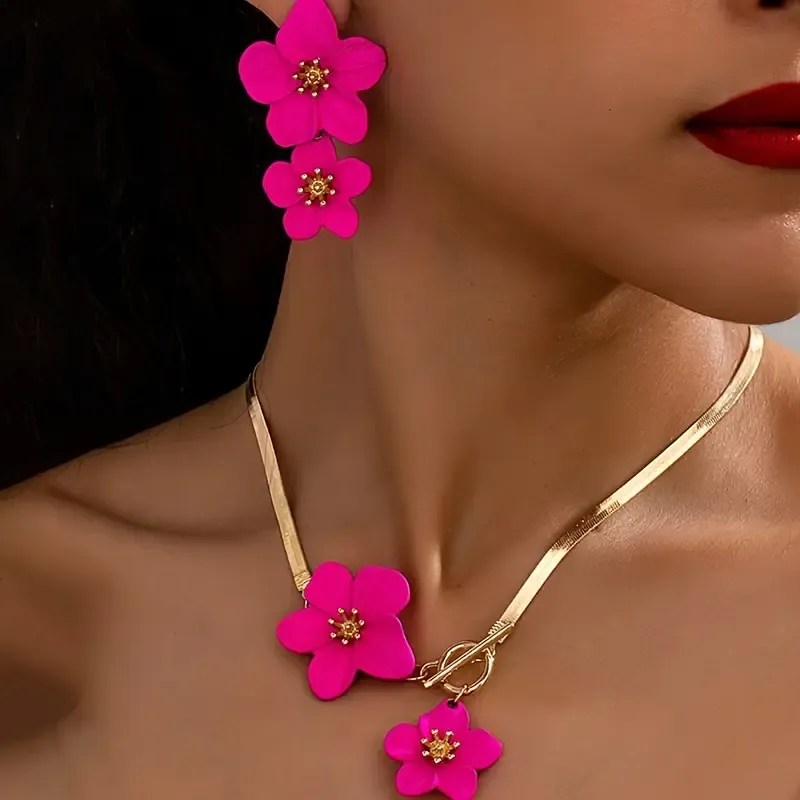 Floral Pendant Set With Toggle Closure