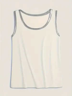 White Soft Tank with Silver Metallic Trim