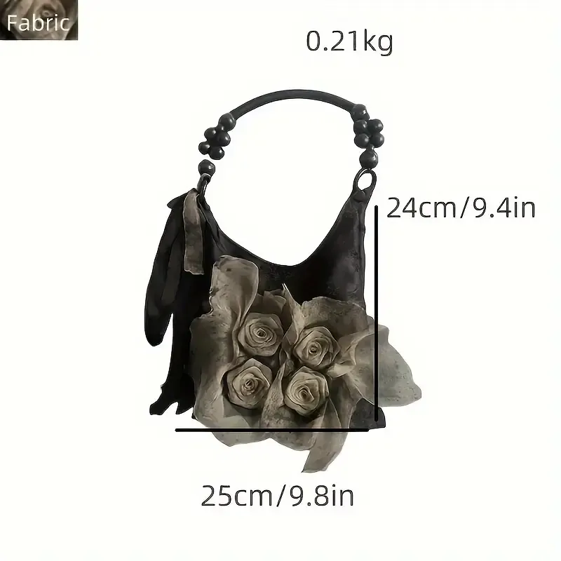 Vintage Handmade Floral Front Bead Handle Bag