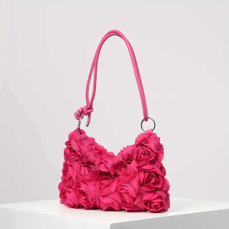 Pink Elegant 3D Rose Floral Shoulder Bag