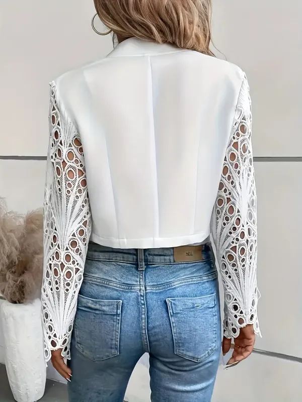 White Cut-Out Design Sleeve Crop Jacket