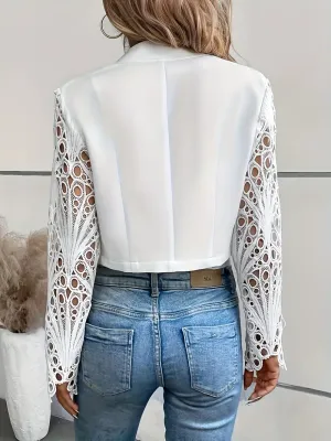 White Cut-Out Design Sleeve Crop Jacket