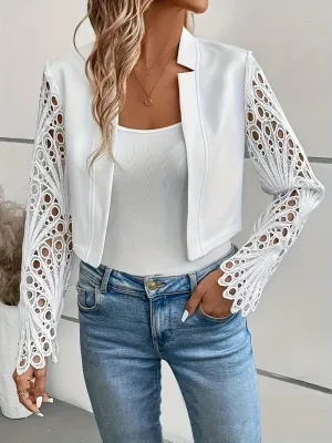 White Cut-Out Design Sleeve Crop Jacket