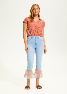 FDJ Pencil Crop Stretch Embroidered Bottom Jean
