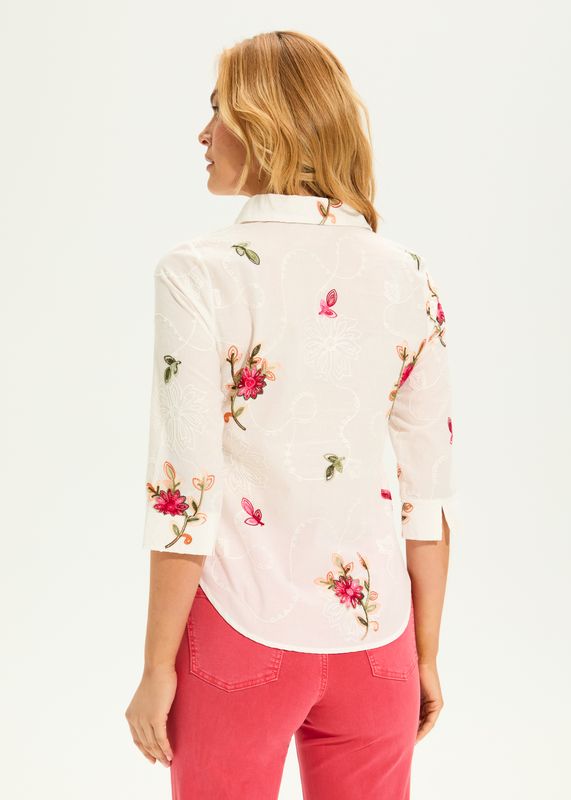 White Classic Voile Floral Embroidered Shirt