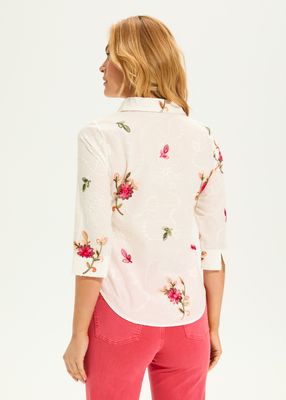 White Classic Voile Floral Embroidered Shirt