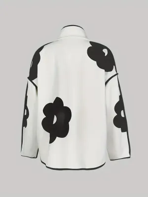 Stand Collar Floral Print Open Front Button Jacket
