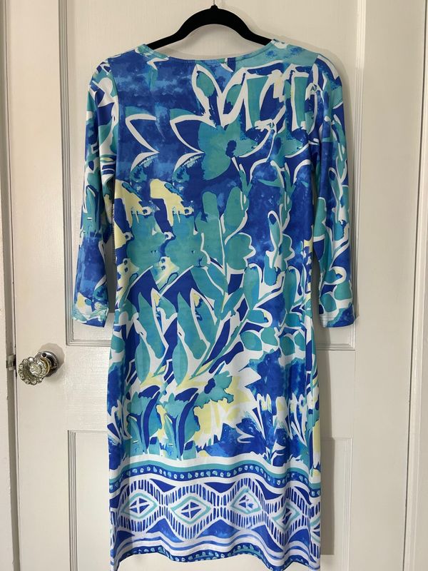 Multi Blue Soft Knit Scoop Neck Dress