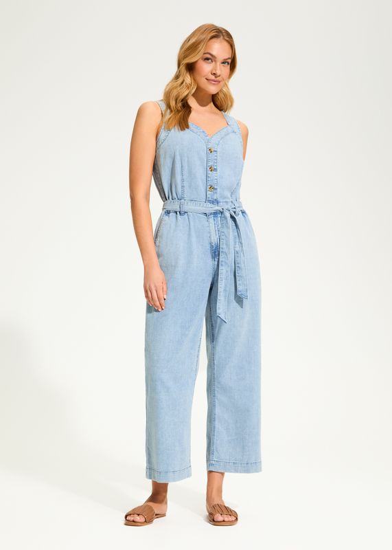FDJ Wide Leg Powder Wash Denim Jumpsuit