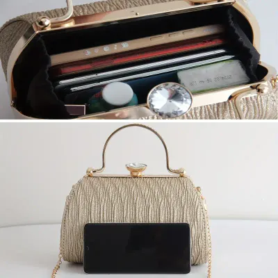 Gold Pleated Evening Bag/Rhinestone Detail