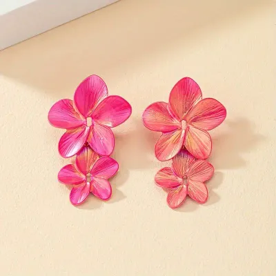 Hot Pink Metal 3D Opalescence Dangle Earrings