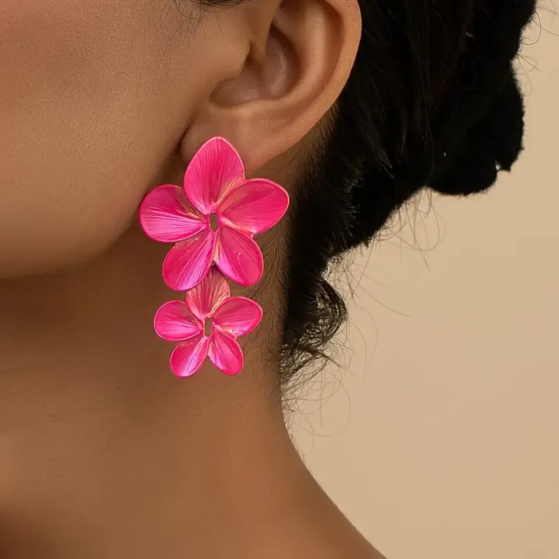 Hot Pink Metal 3D Opalescence Dangle Earrings 