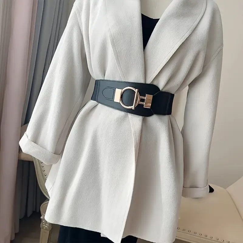 Black Vegan Leather Stretch Belt/Large Gold Toggle Closure