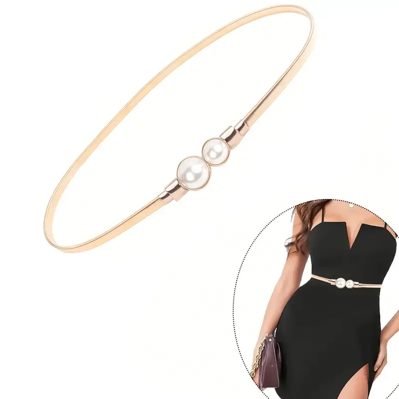 Metal Stretch Belt/Pearl Accent Belt