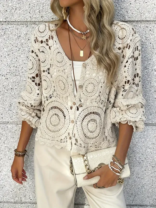 Handwoven French Guipure Lace Button Front Jacket