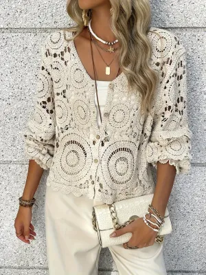 Handwoven French Guipure Lace Button Front Jacket