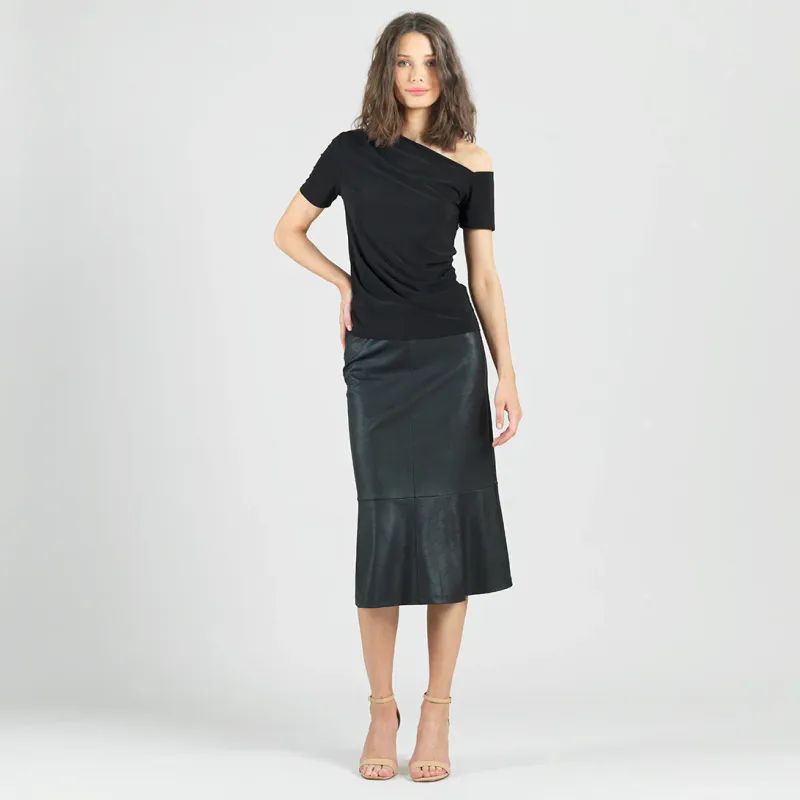Black Angular Drape Neck Off Shoulder Top