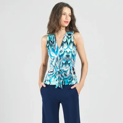 Abstract Prism Sleeveless V-Neck Front Tie Top