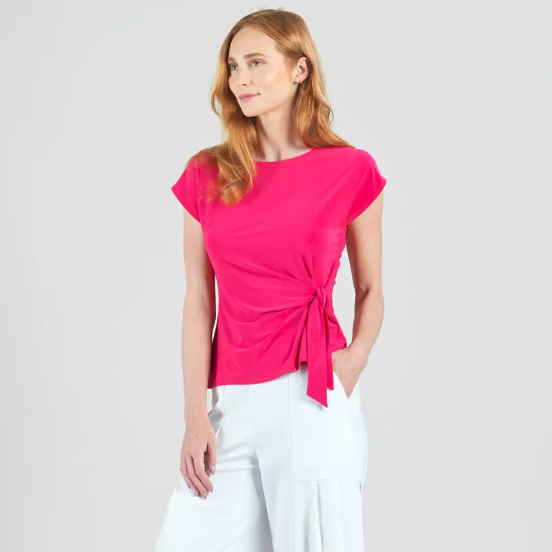 Hot Pink Slant Sleeve Side Tie Top