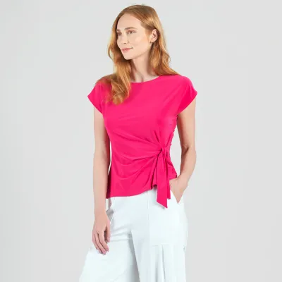 Hot Pink Slant Sleeve Side Tie Top