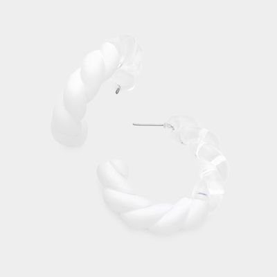 Braided Lucite Clear/White Hoop Earrings