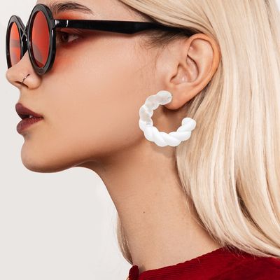 Braided Lucite Clear/White Hoop Earrings