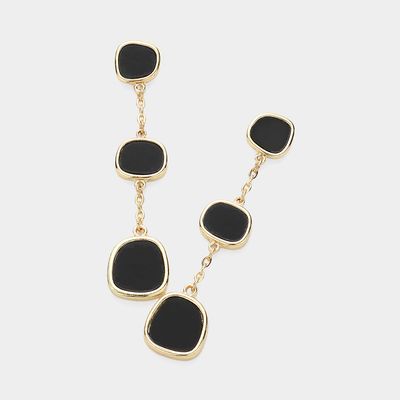 Black Onyx Pebble Link Dropdown Earrings