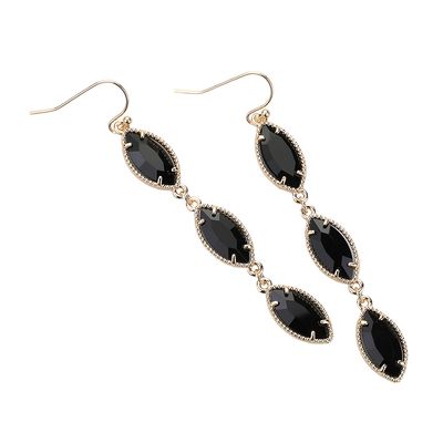 Black Marquise Stone Cluster Link Dropdown Dangle Earrings