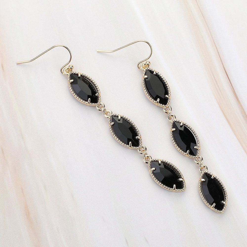Black Marquise Stone Cluster Link Dropdown Dangle Earrings