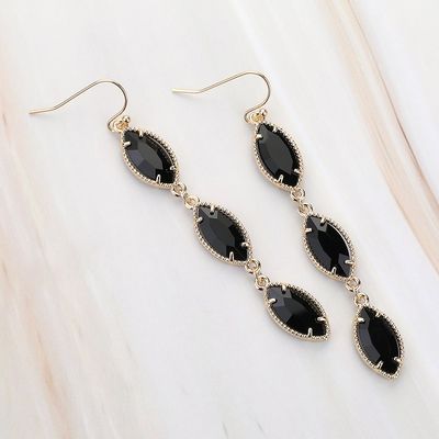 Black Marquise Stone Cluster Link Dropdown Dangle Earrings