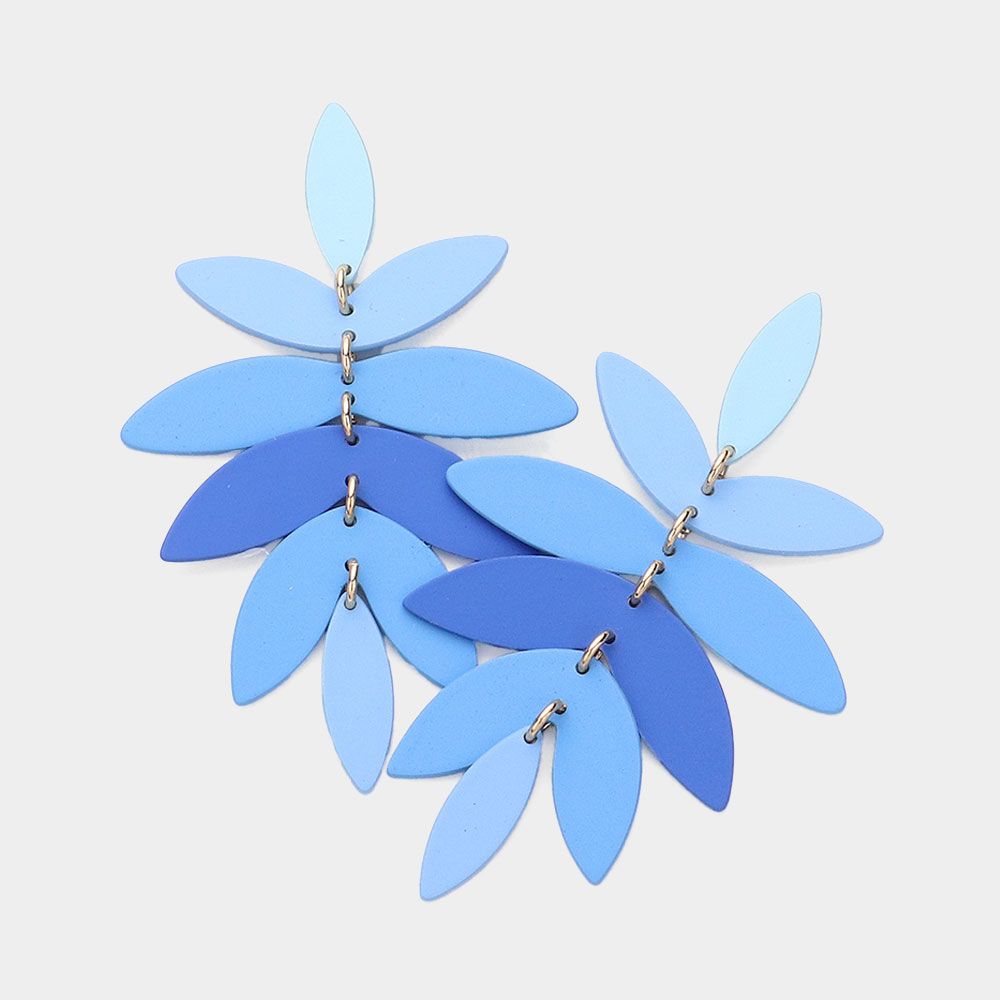 Light Blue Abstract Metal Plate Leaf Link Earrings