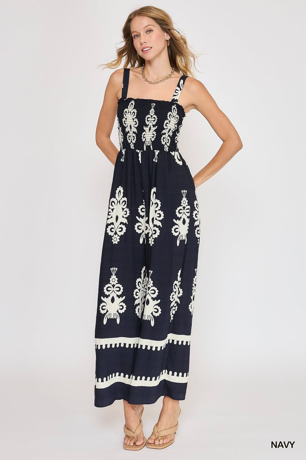 Viscose Navy Abstract Print Jumpsuit 