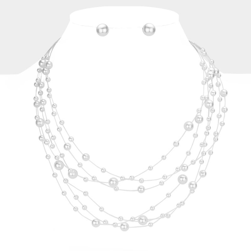 White Faux Pearl Illusion Necklace Set